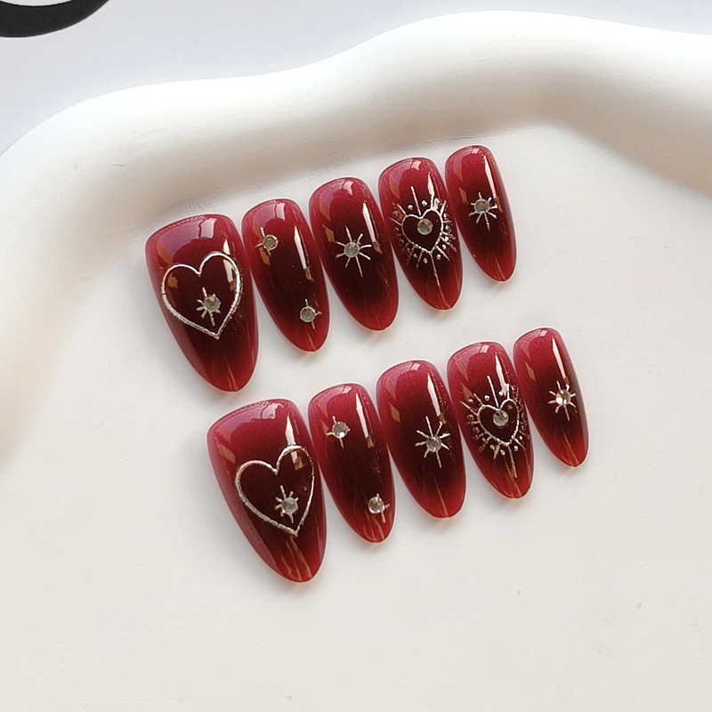 Nail Art Simple Elegant - 10 Adet Fransız Tarzı Bordo Haleli