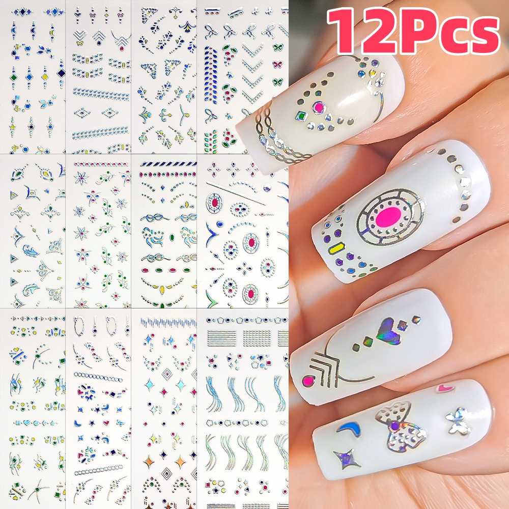 Nail Art Simple Elegant - 12 adet 3D Gümüş Geometri Çizgileri