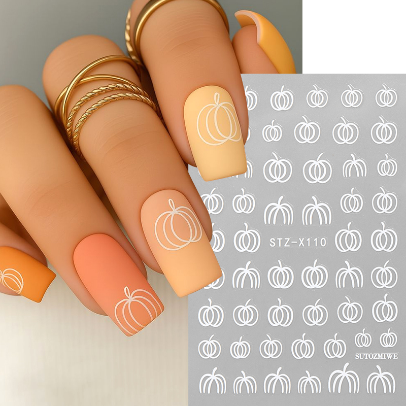 Nail Art Simple Elegant - 2 adet Zarif Beyaz Kabak Sonbahar
